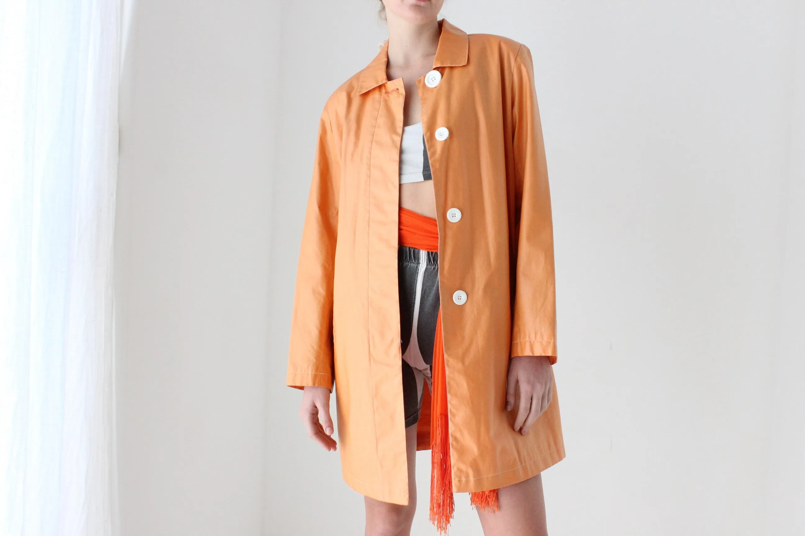 80s Bill Blass Vinyl Coated Cotton Trench Coat