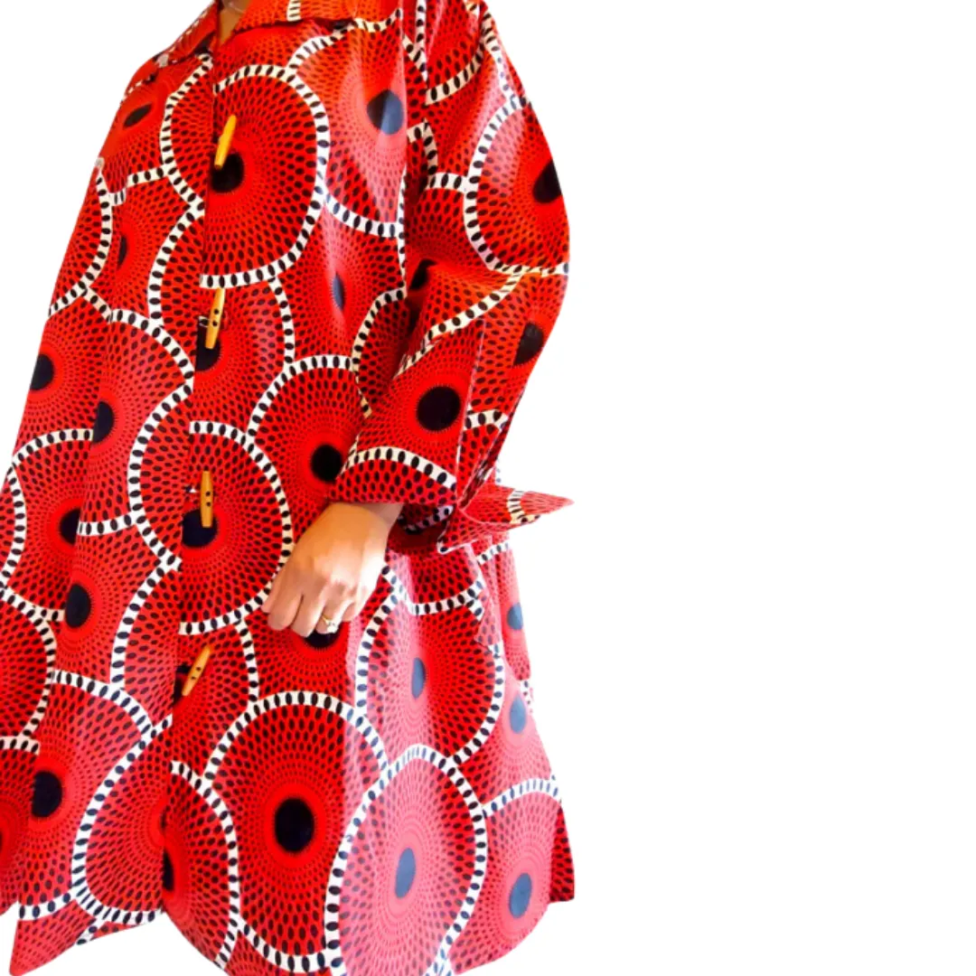 African Ankara Print Dress Blousec red black