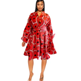 African Ankara Print Dress Blousec red black