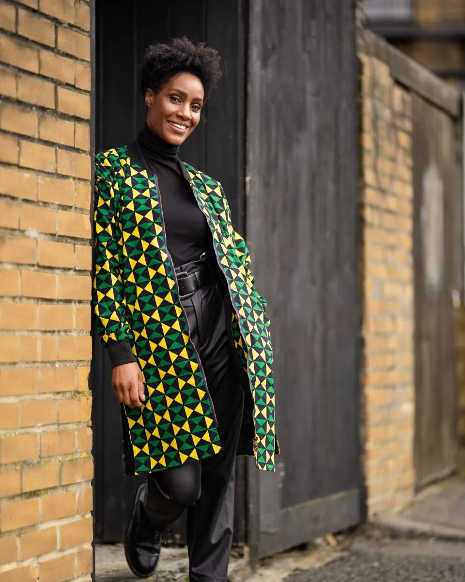 African Coat in Green Ankara Print - Festival Clothing