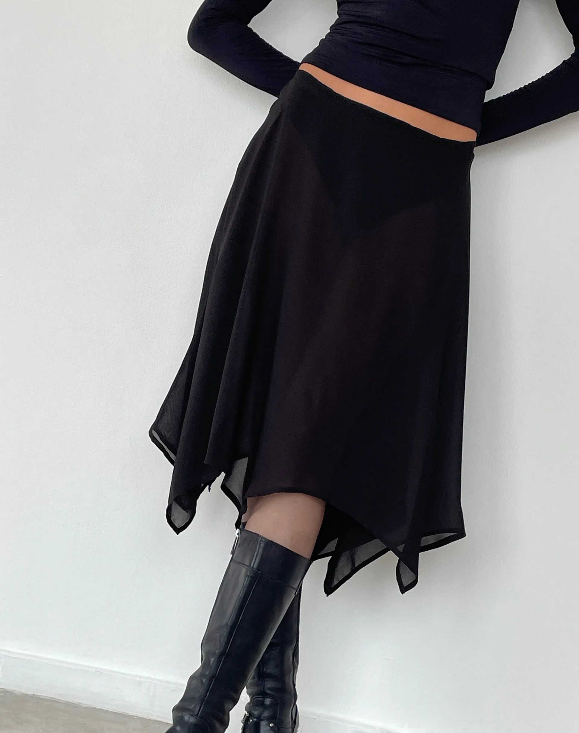 Albertha Midi Skirt in Chiffon Black