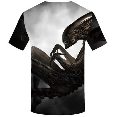 Alien T shirts Men Skeleton Tshirts Novelty Metal Tshirts Cool Gray T-shirts Graphic Mechanical Tshirt Anime Short Sleeve