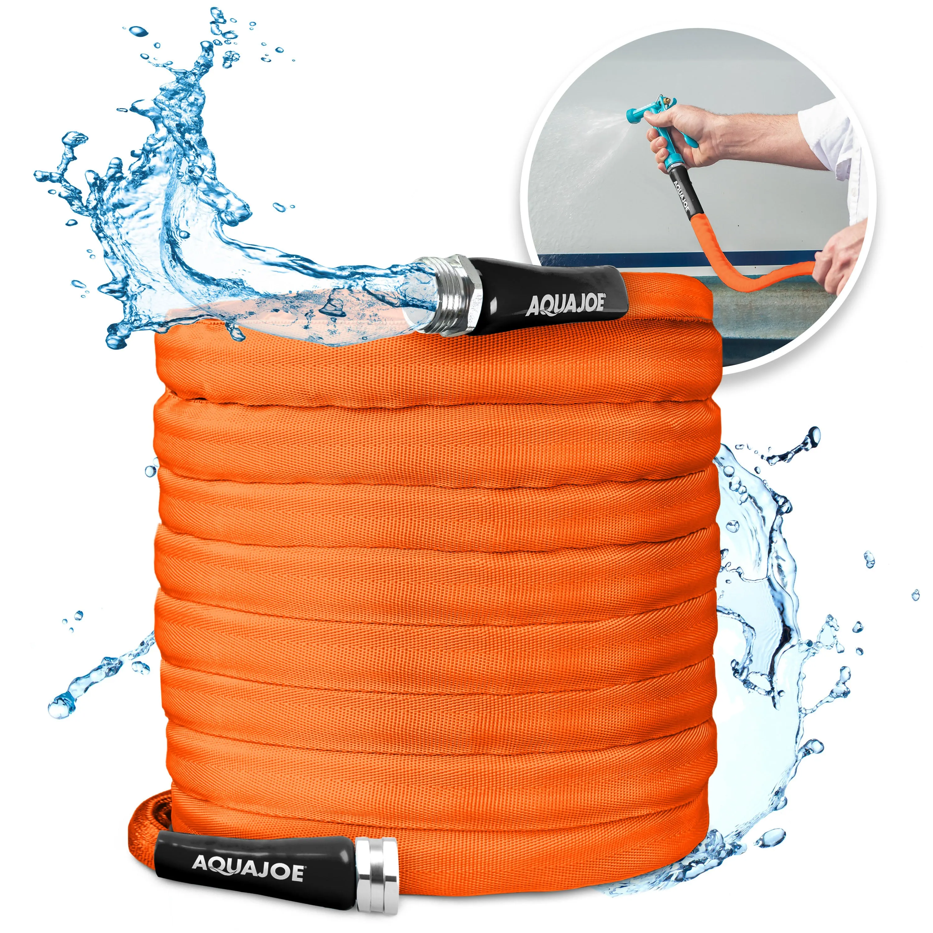 Aqua Joe AJFJH75-34-CTR Non-Expanding Kink-Resistant Contractor Grade FiberJacket Hose | 75-Ft | 3/4-in | 650-PSI BURST (Orange)