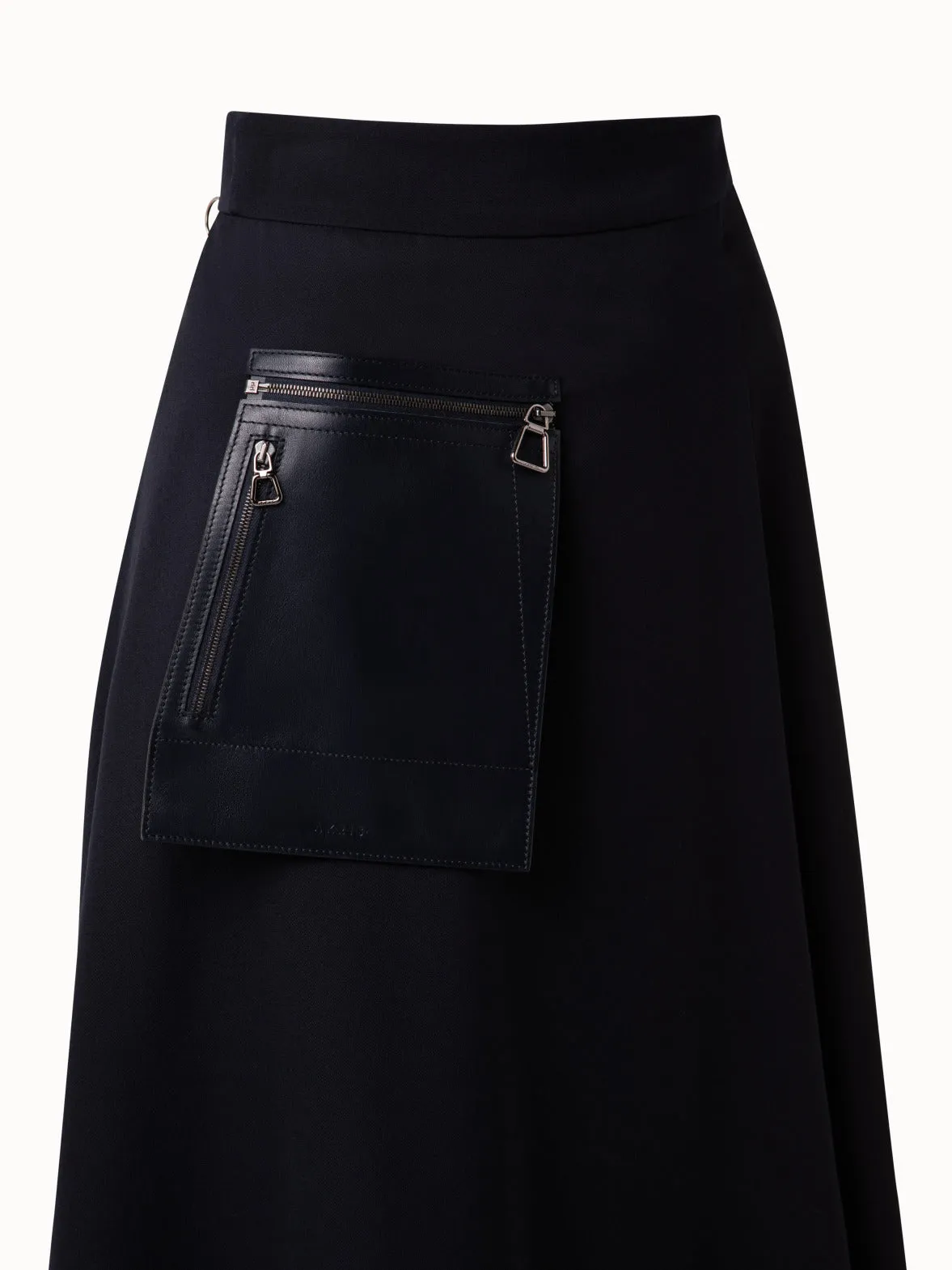 Asymmetrical Wool Gabardine Midi Skirt