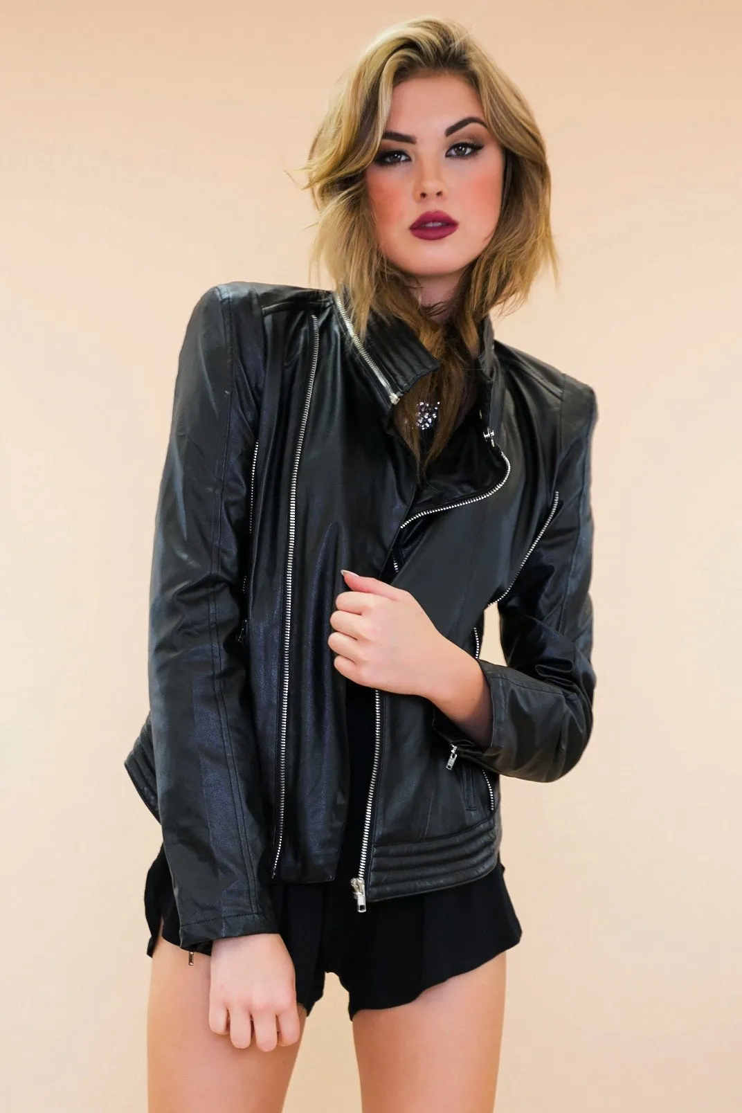 Asymmetrical Zip Leather Motorcycle Jacket