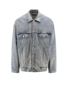 BALENCIAGA Vintage Wash Denim Jacket with Logo Print