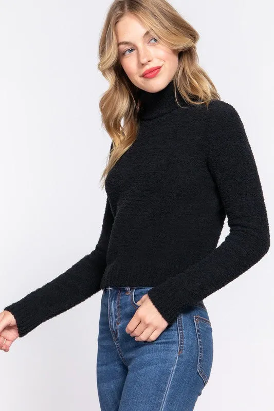 BLACK LONG SLEEVE TURTLE NECK SWEATER