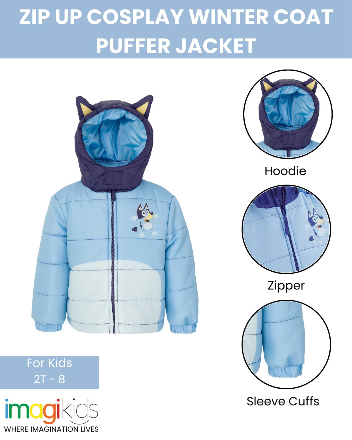 Bluey Zip Up Cosplay Winter Coat Puffer Jacket