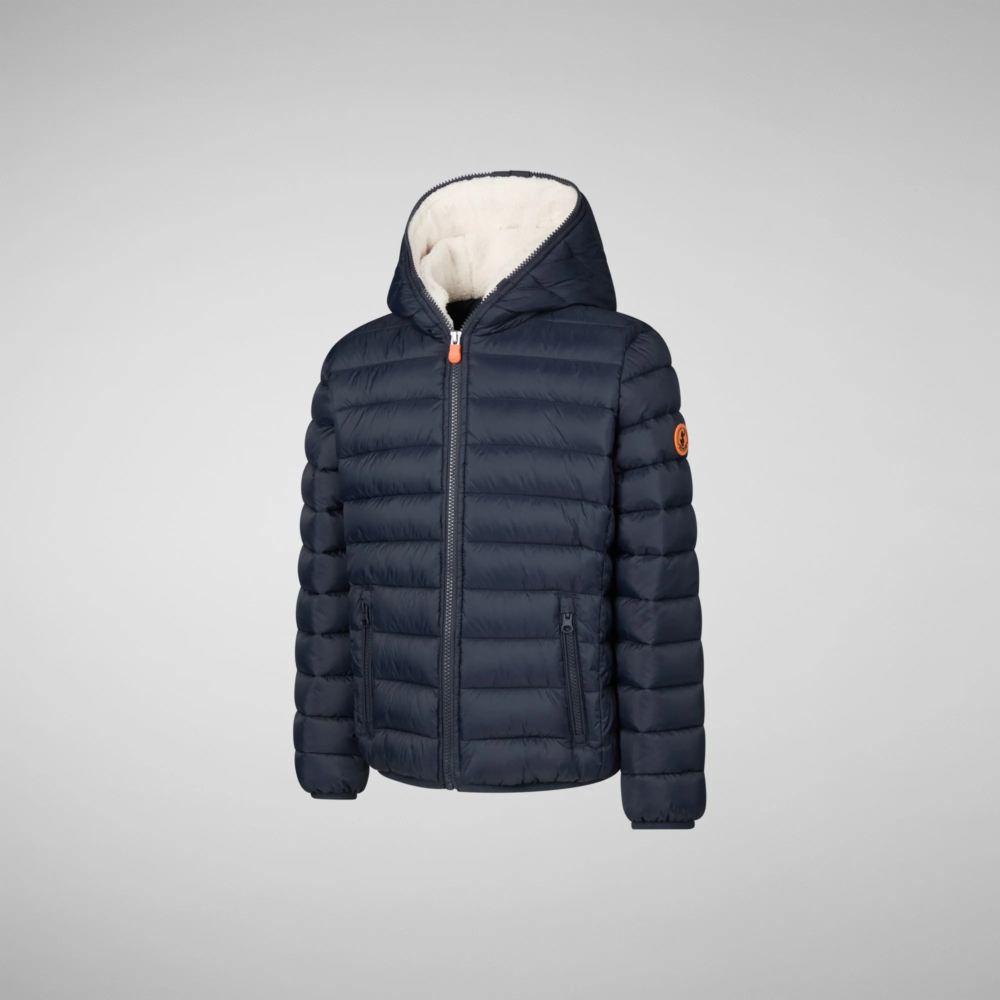 Boys' animal free puffer jacket with teddy linin Finnegan in blue black