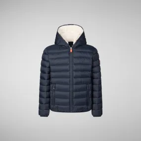 Boys' animal free puffer jacket with teddy linin Finnegan in blue black