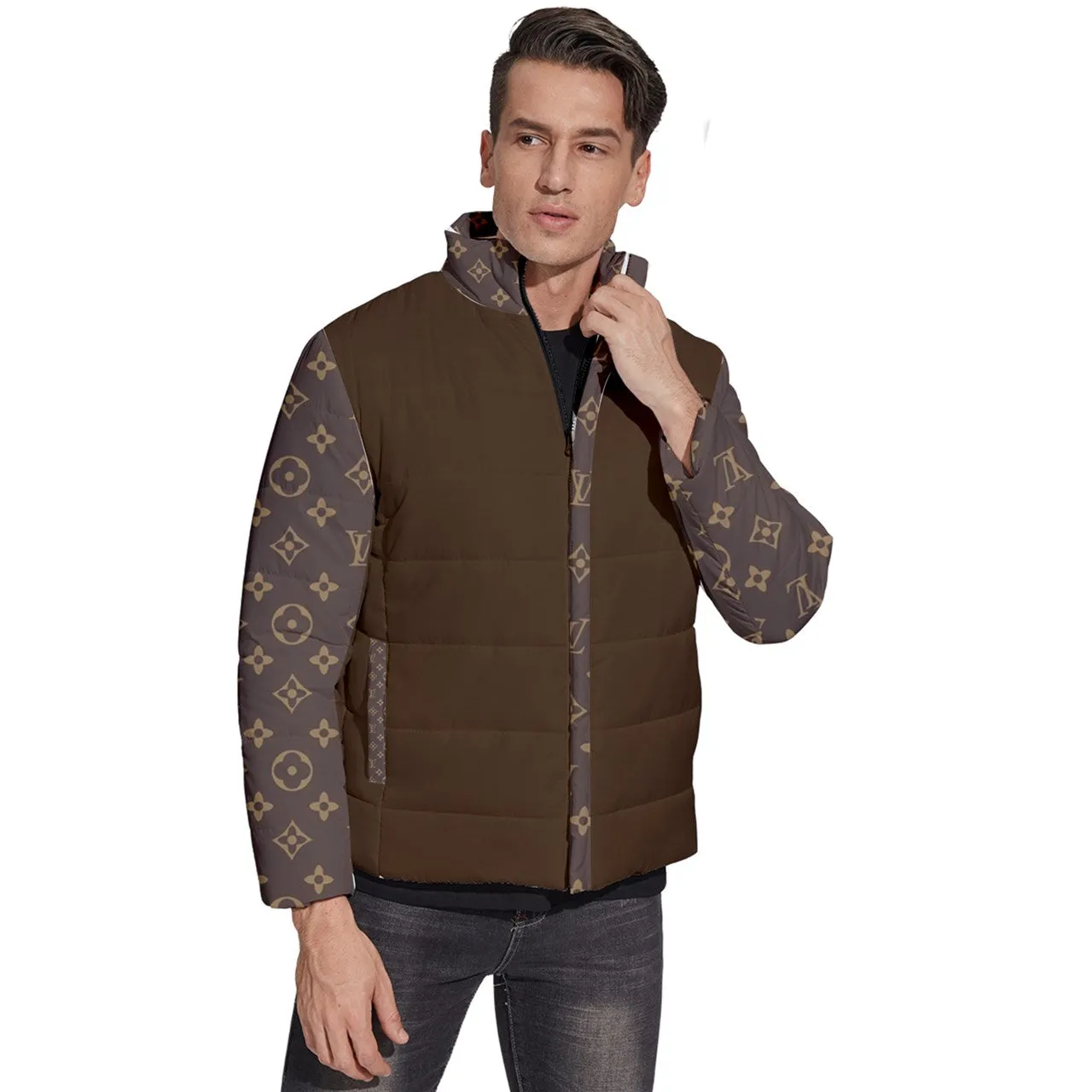 Brown Mickey Men's Puffer Bubble Jacket Coat