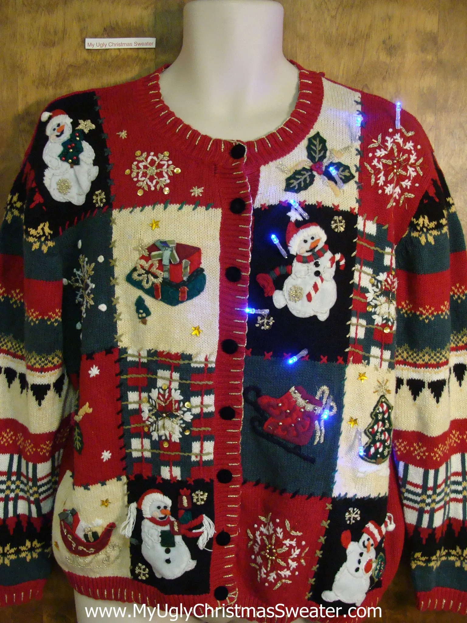 Busy Snowman Themed Light Up Cheesy Christmas Sweater