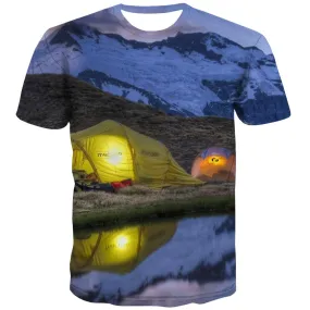 Camping T-shirt Men Sunset Tshirts Novelty Forest T-shirts 3d Flame T-shirts Graphic