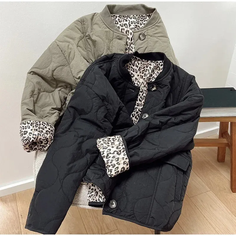 Chic KELCEY Leopard Print Lining Cotton Jacket puffer jacket hottest autumn jacket