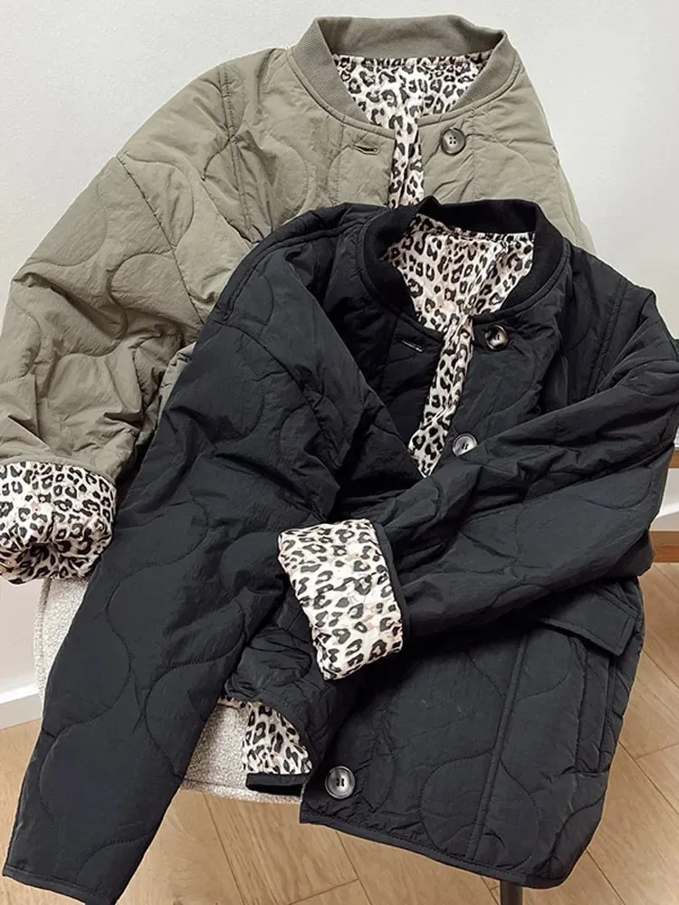 Chic KELCEY Leopard Print Lining Cotton Jacket puffer jacket hottest autumn jacket