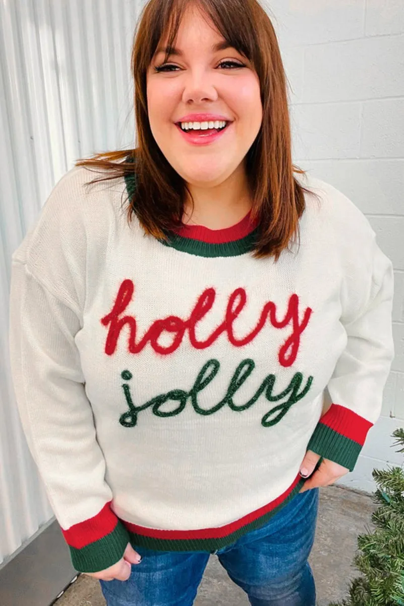 Christmas "Holly Jolly" Tinsel Plus Size Sweater