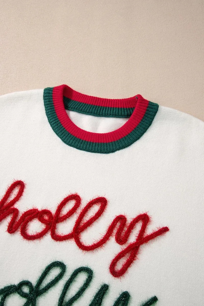 Christmas "Holly Jolly" Tinsel Plus Size Sweater