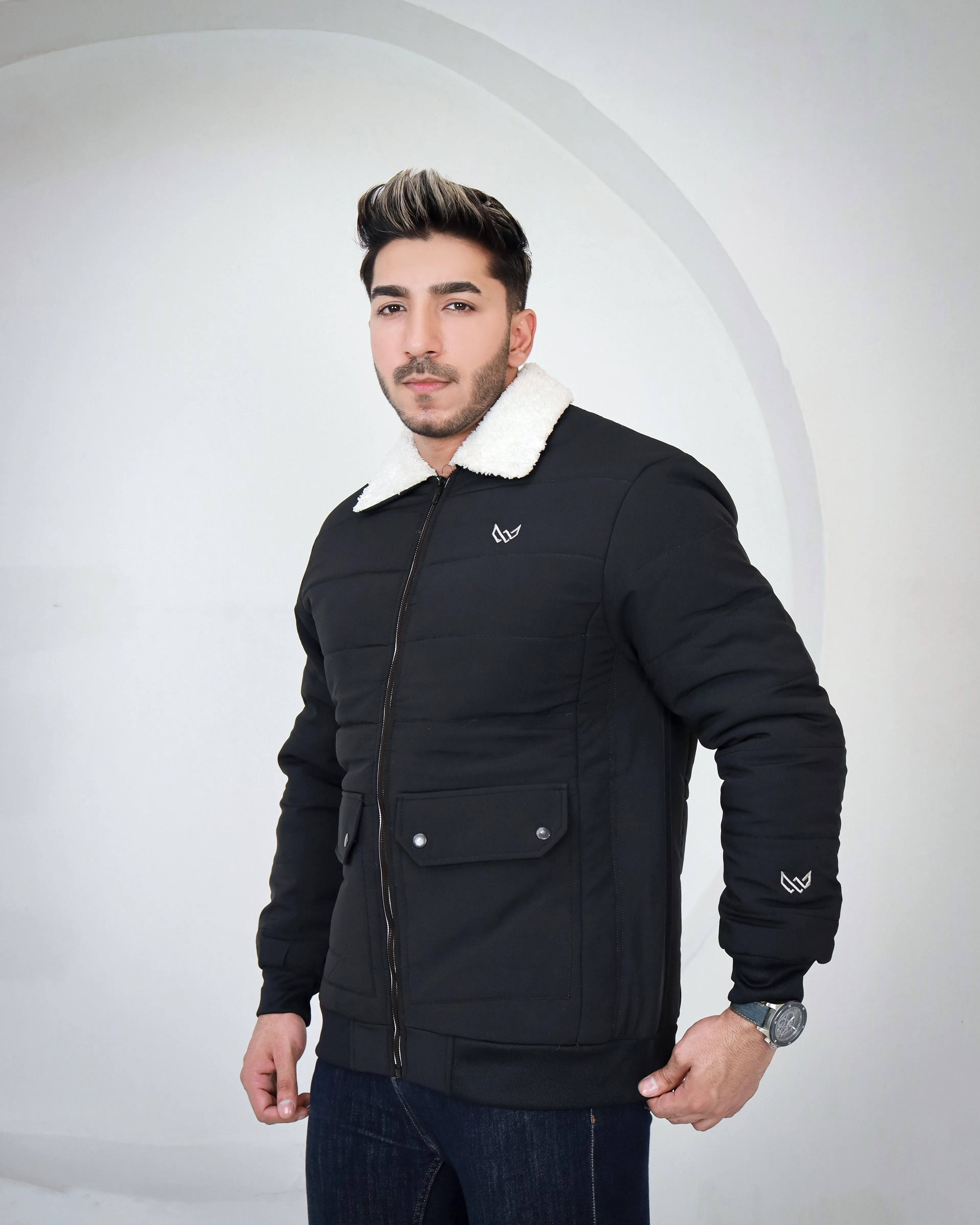 Classic Sherpa Collar Jacket - Black