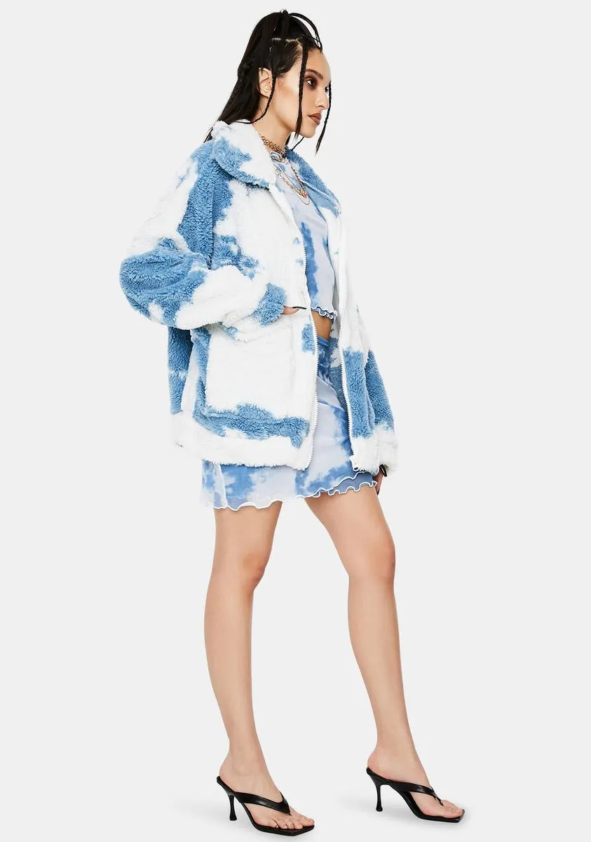 Cloud Print Teddy Fleece Oversized Jacket