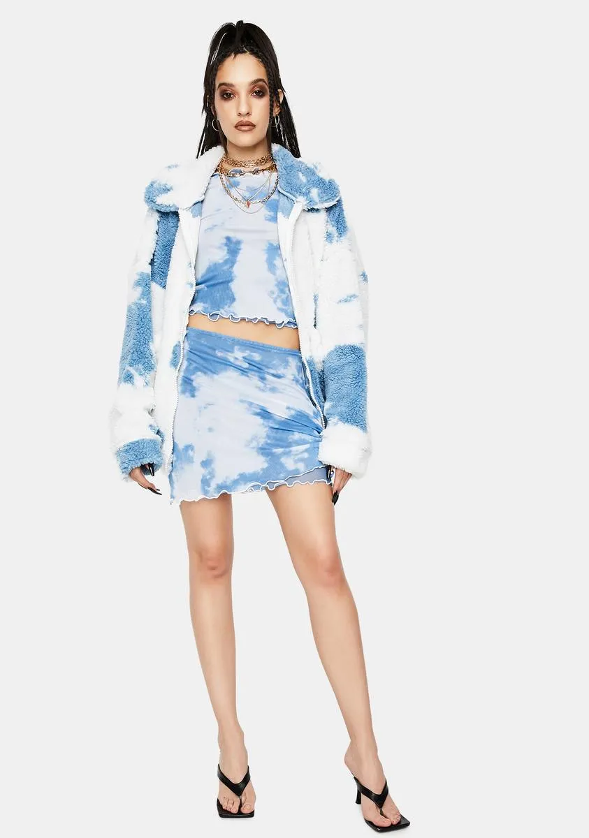 Cloud Print Teddy Fleece Oversized Jacket