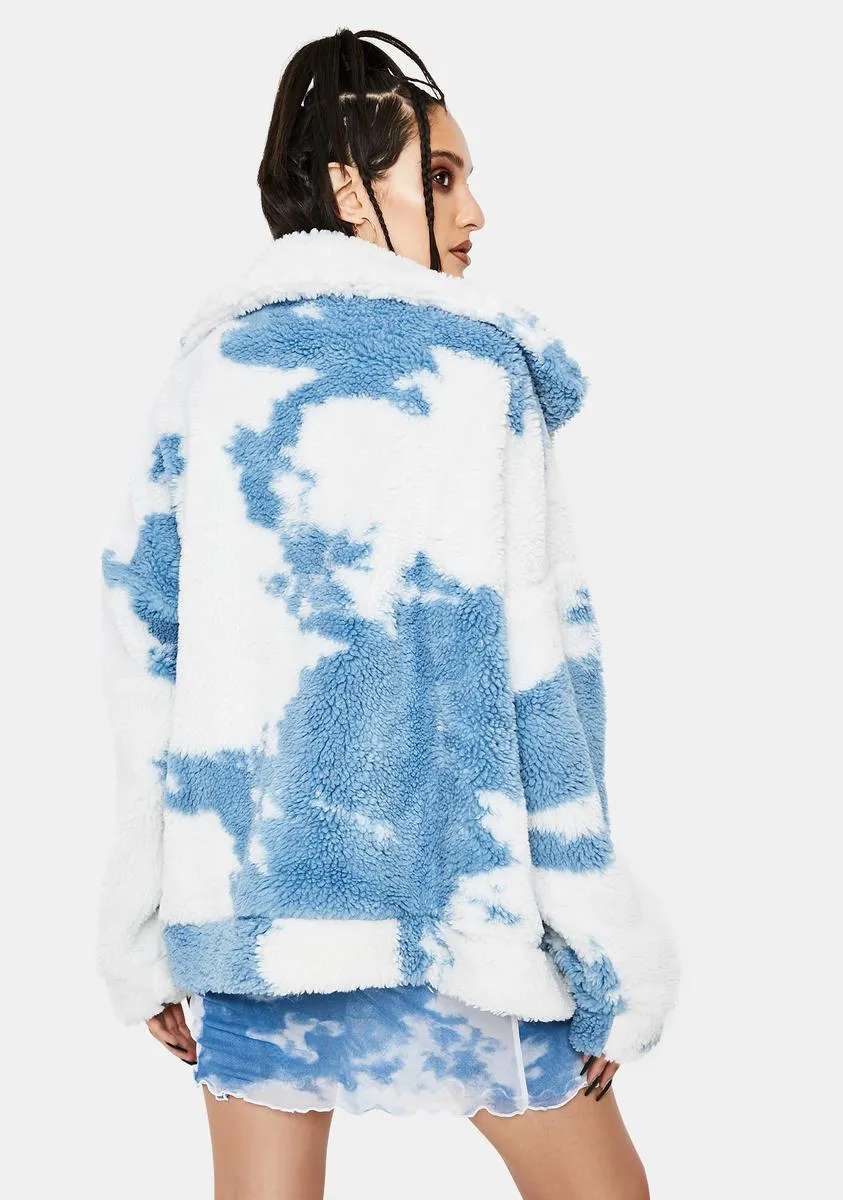 Cloud Print Teddy Fleece Oversized Jacket