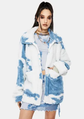 Cloud Print Teddy Fleece Oversized Jacket