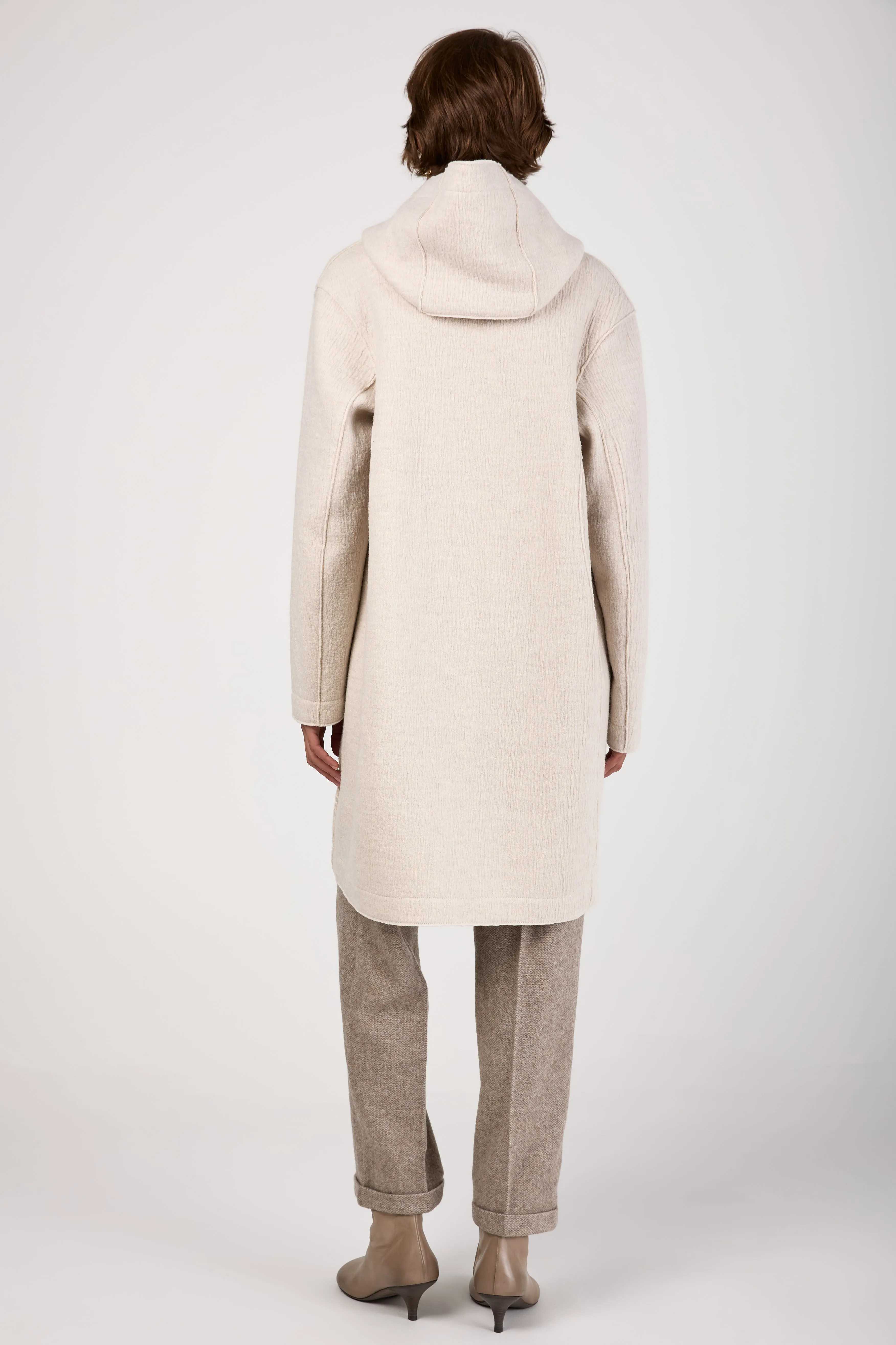 Comfort Hooded Long Wool Jacket in Ice