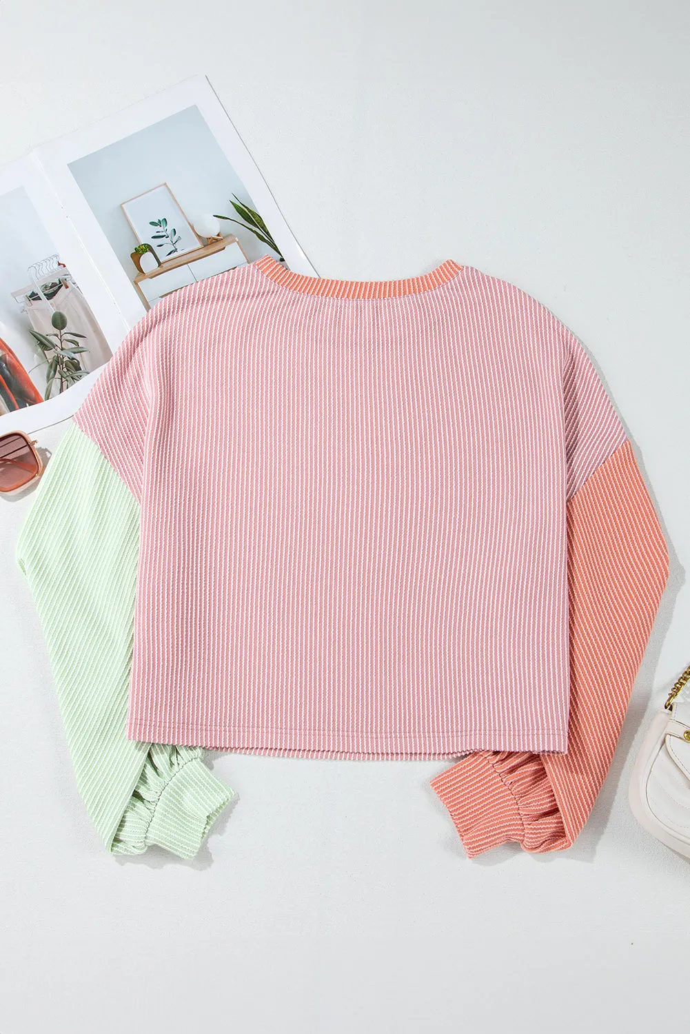 Corduroy Colorblock Slouchy Long Sleeve Sweater