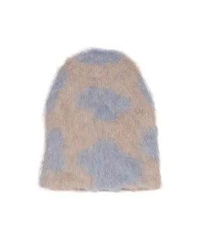 Cow Print Beanie - Sky Blue