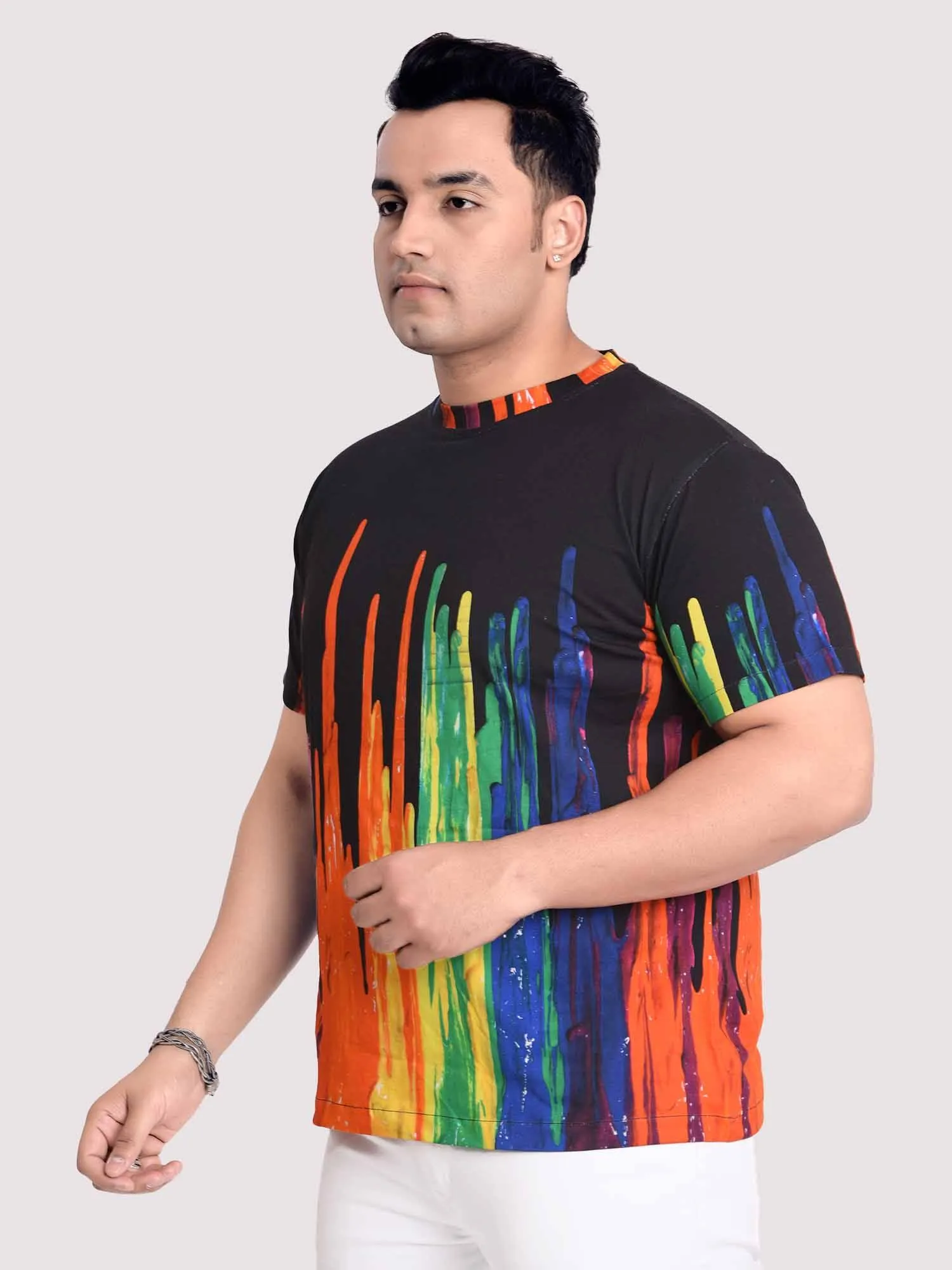 Dancing Fountain Black Digital Printed Round Neck T-Shirt Men's Plus Size