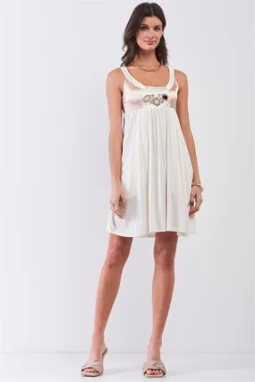 Dear Juliet White & Champagne Gold Sleeveless Embroidered Satin Detail Mini Dress /3-2