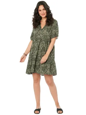 Democracy Womens Short Sleeve Floral Camo Print Babydoll Pocket Dress