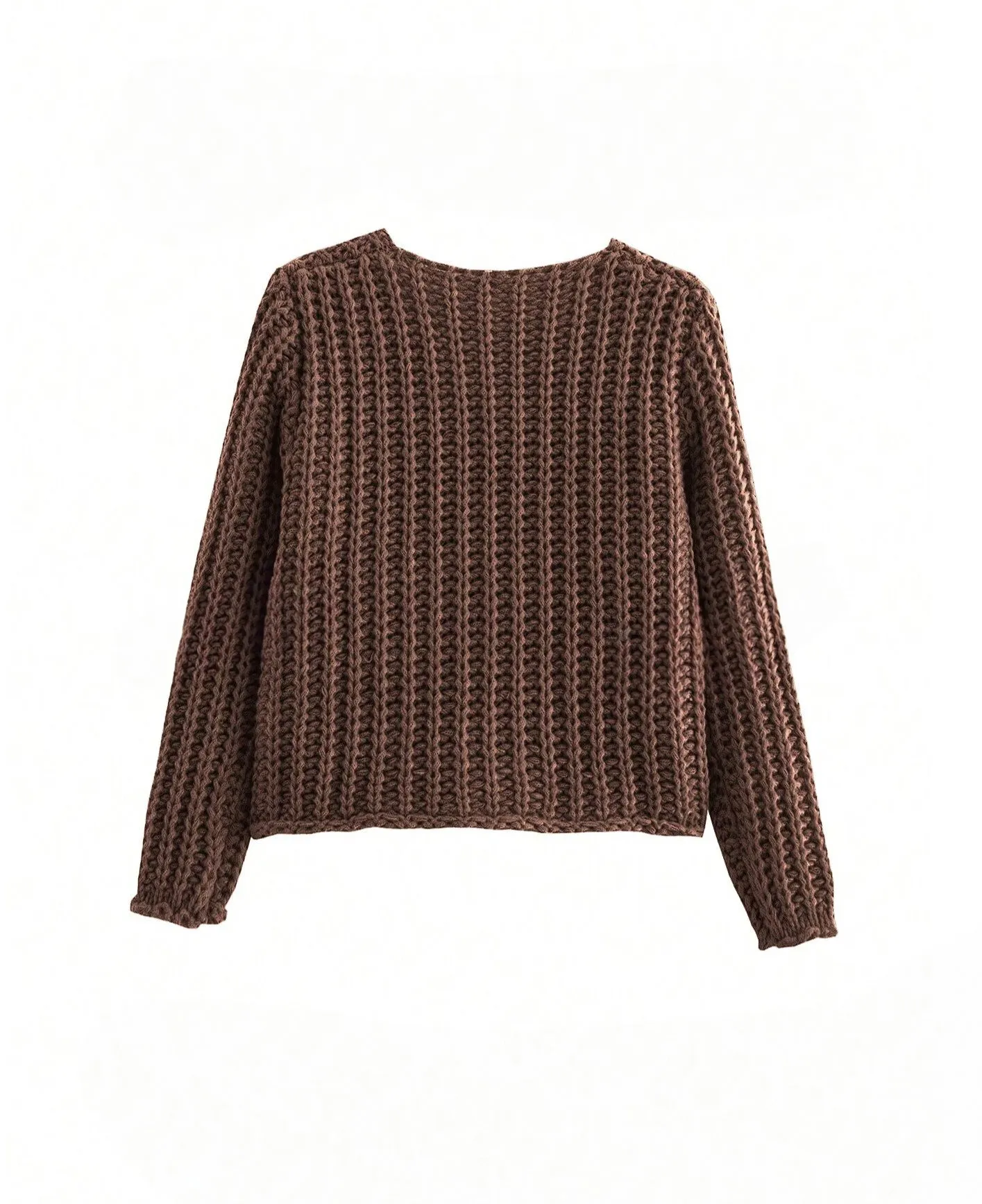 Donni Cropped Knit Cardigan in Brown