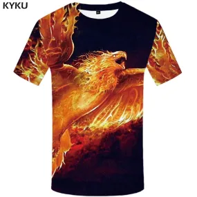 Eagle T shirt Men Flame Tshirts Print Animal T-shirt 3d Black T shirts Funny Fire Tshirt Anime Mens Fashion Casual Unisex