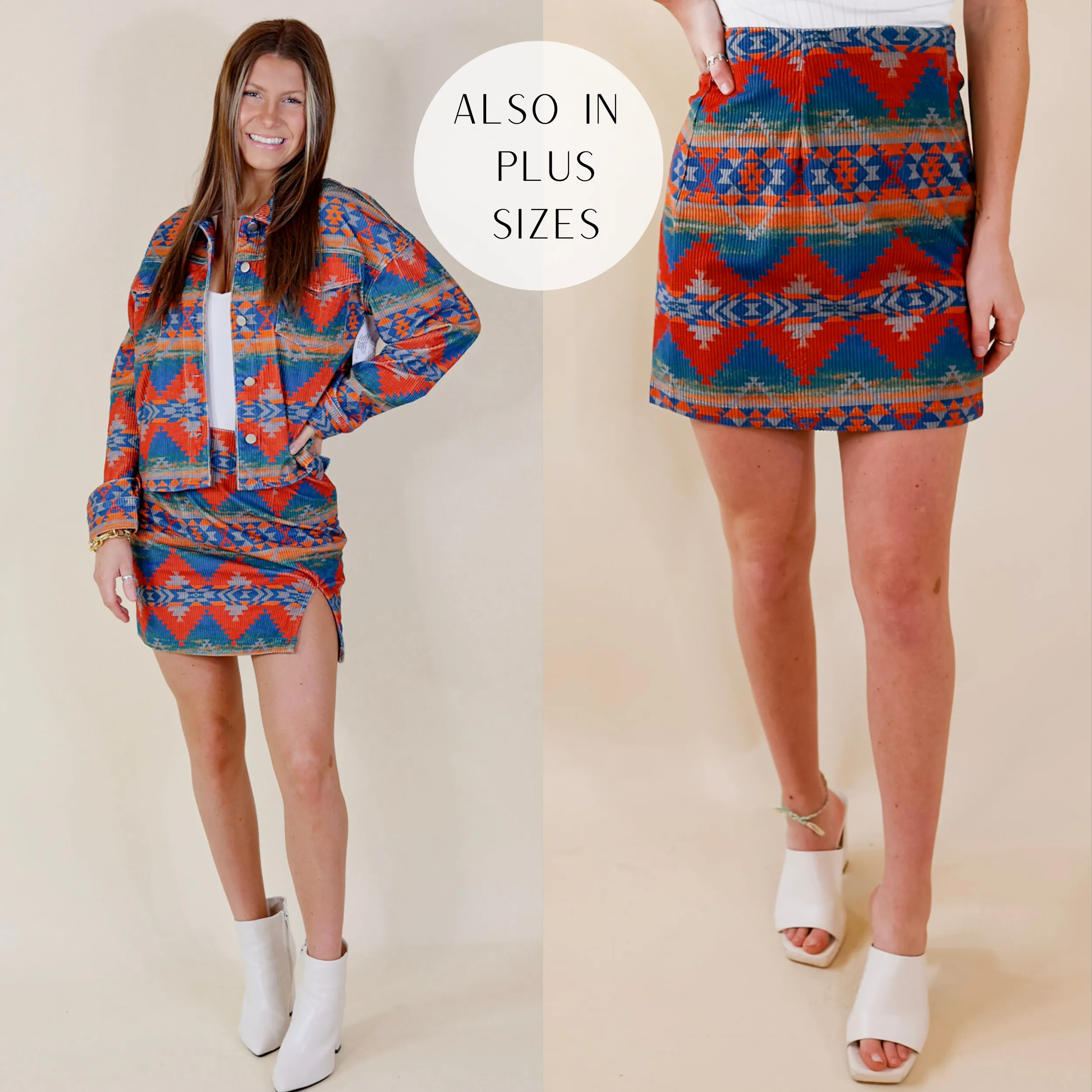 Edgy and Chic Aztec Print Skirt in Red and Blue