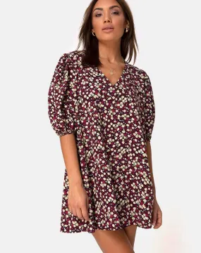 Elna Babydoll Dress in Floral Field Plum