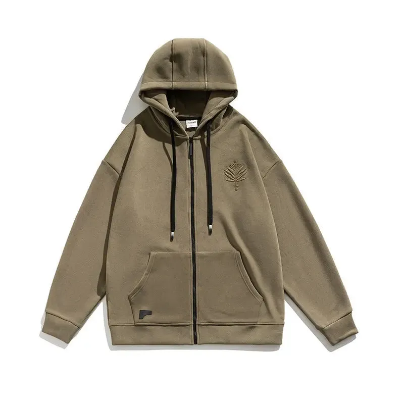 Embroidered Loose Sports Zipper hooded Jacket