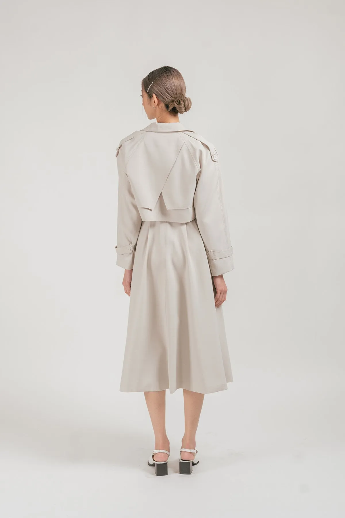 Evia Cropped Trench Coat with Sleeveless Maxi Dress