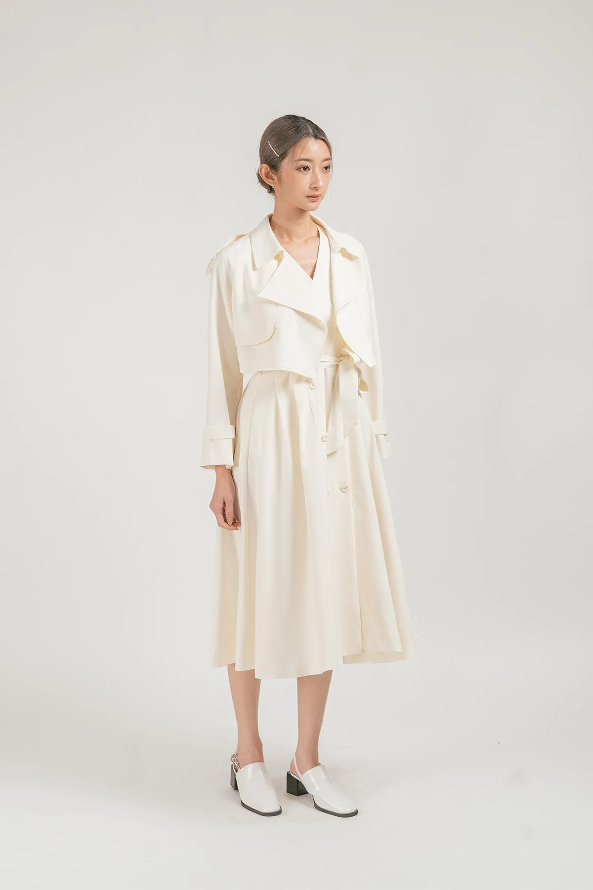 Evia Cropped Trench Coat with Sleeveless Maxi Dress