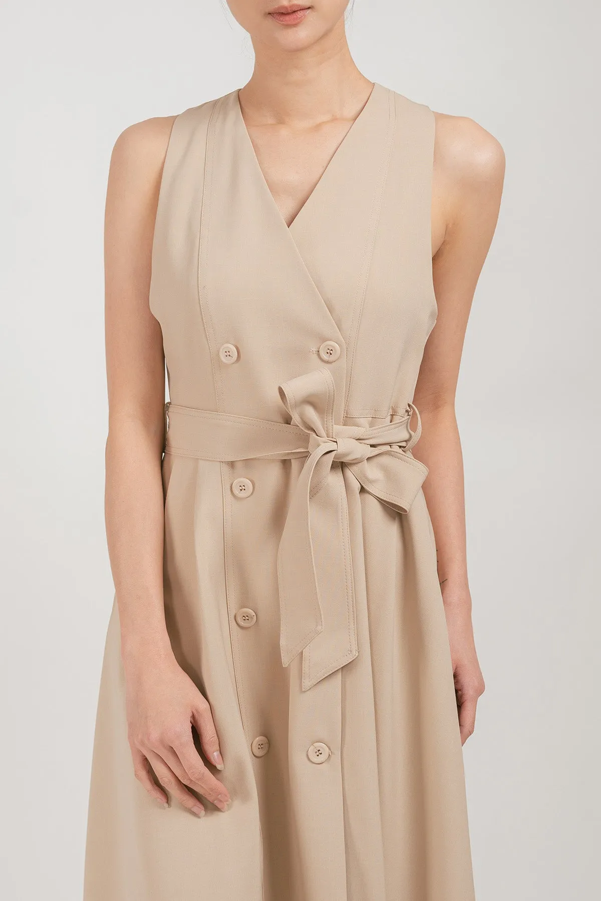 Evia Cropped Trench Coat with Sleeveless Maxi Dress