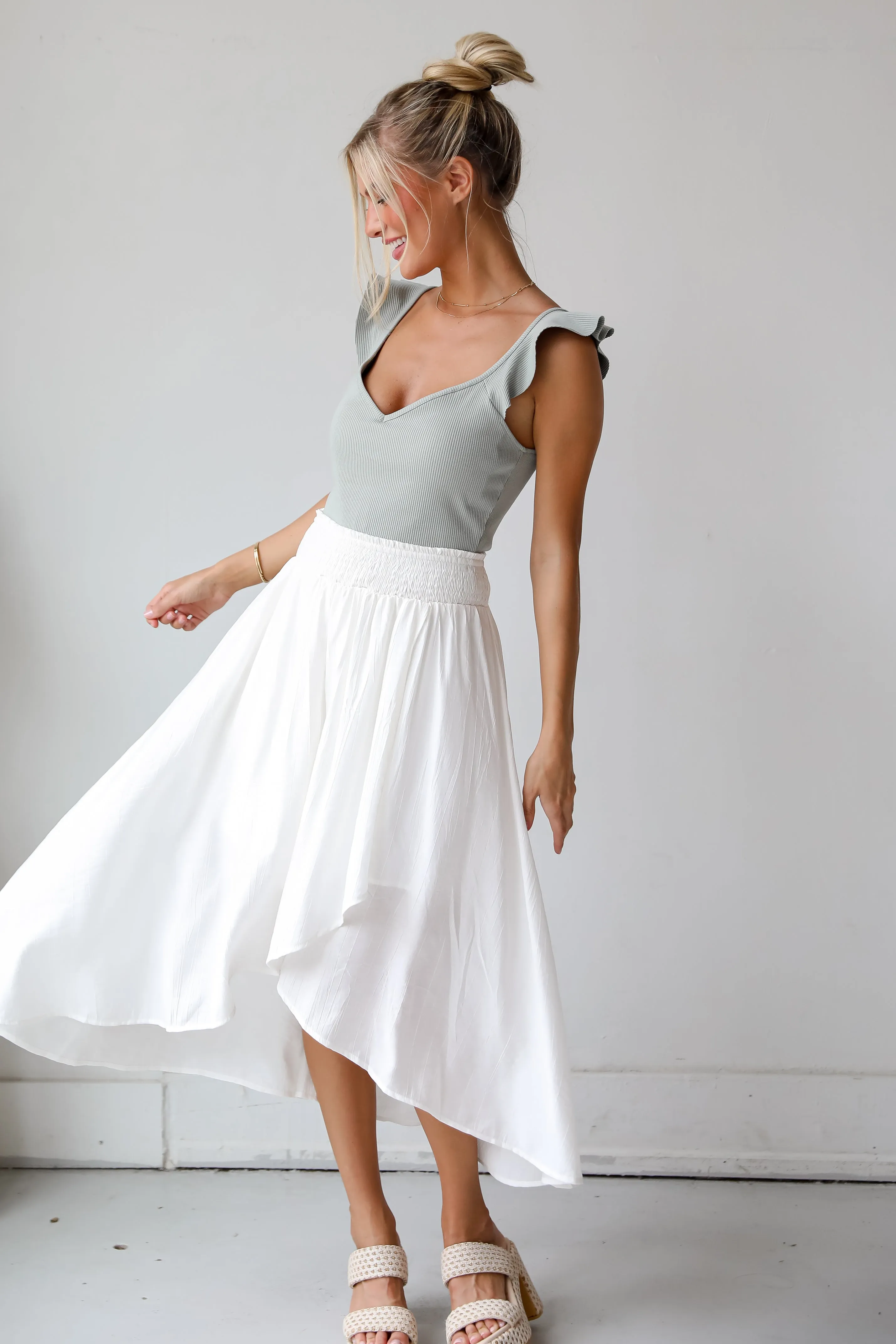 FINAL SALE - Dreamy Crush White Satin Midi Skirt