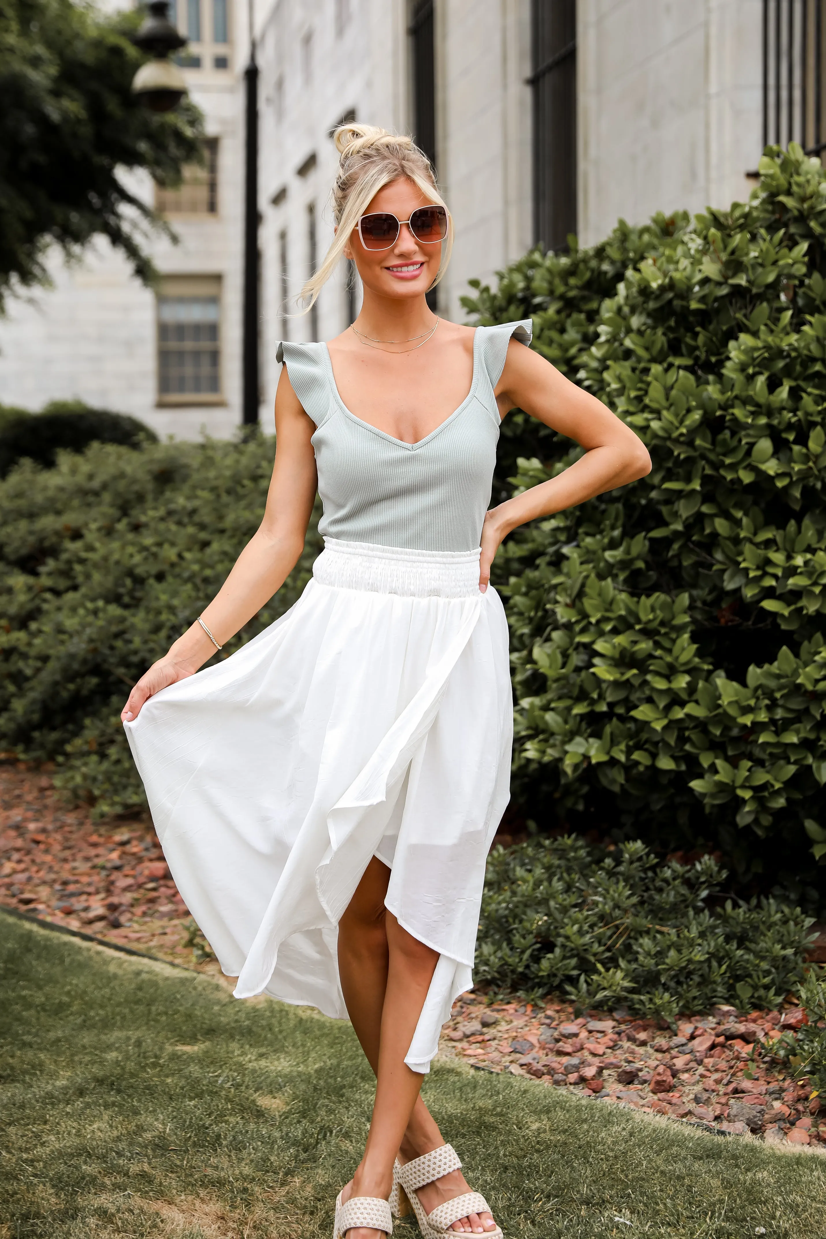 FINAL SALE - Dreamy Crush White Satin Midi Skirt