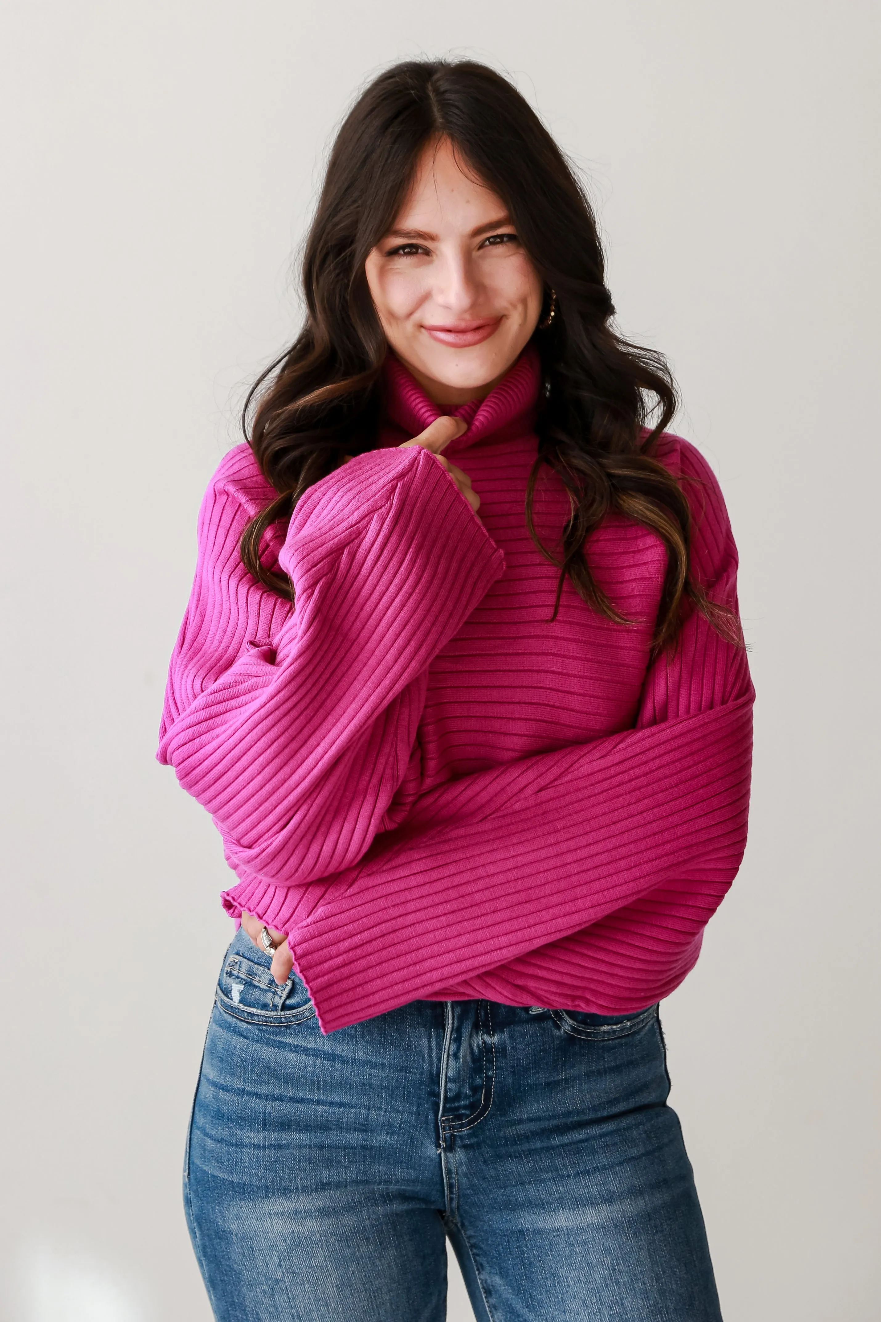 FINAL SALE - Posh Favorite Fuchsia Ribbed Turtleneck Sweater