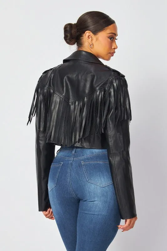 Gillian Faux Leather PU Fringe Crop Jacket