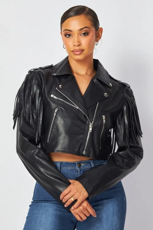 Gillian Faux Leather PU Fringe Crop Jacket