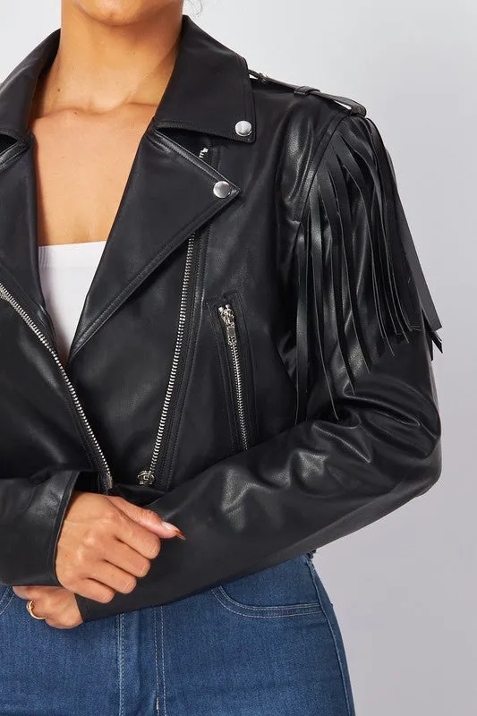 Gillian Faux Leather PU Fringe Crop Jacket