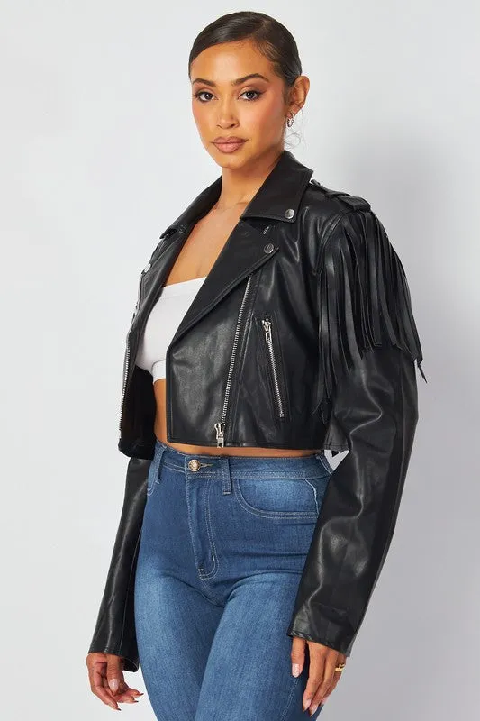 Gillian Faux Leather PU Fringe Crop Jacket