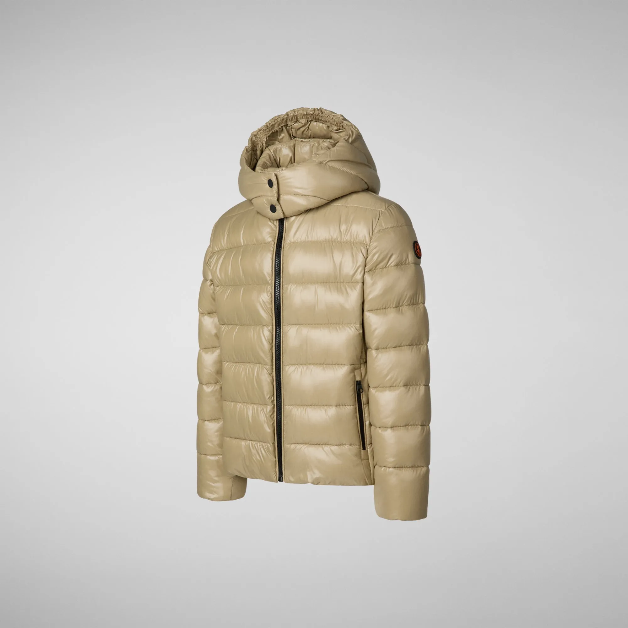 Girls' animal free puffer jacket Evadine in wood beige