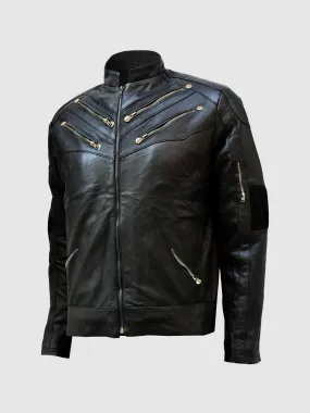 Gold Zipper Leather Jacket