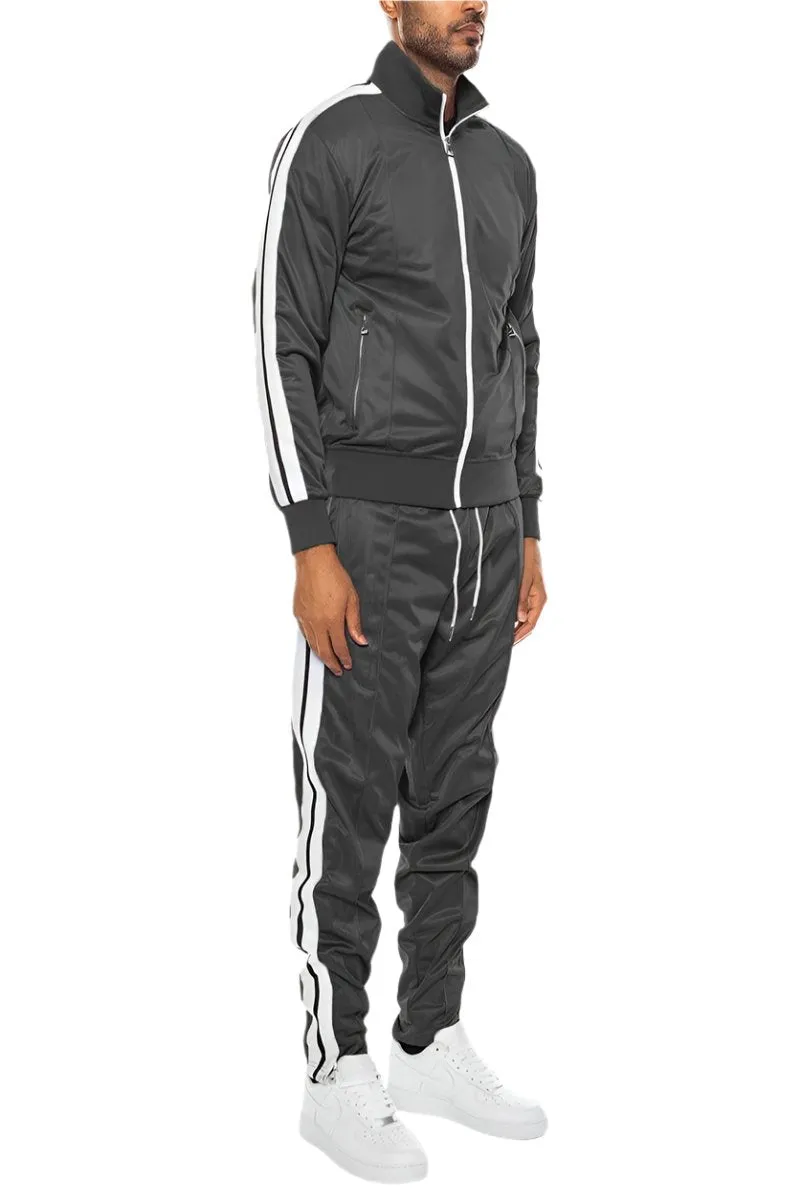 Grey Striped Tape Front Pleat Track Suit